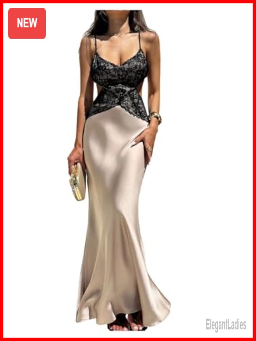 Women's Lace Draped Silky Fishtail Maxi Bodycon Dress